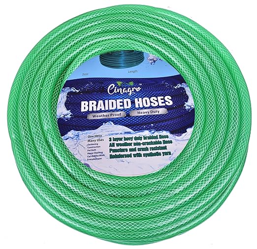 CINAGRO� - Heavy Duty 3 Layered Braided Water Hose Pipe (Size : 1/2 inch - Lenght : 10 Meters)