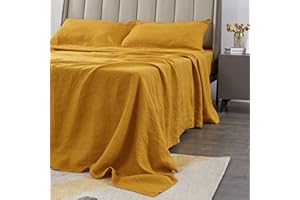 S VICTORY SYMBOL 100% Organic Linen Flat Sheet King Size Only 1 Piece-Stone Washed French Flax Bed Sheet,Solid Color Flat Top Sheet Breathable(108"x102",Yellow)