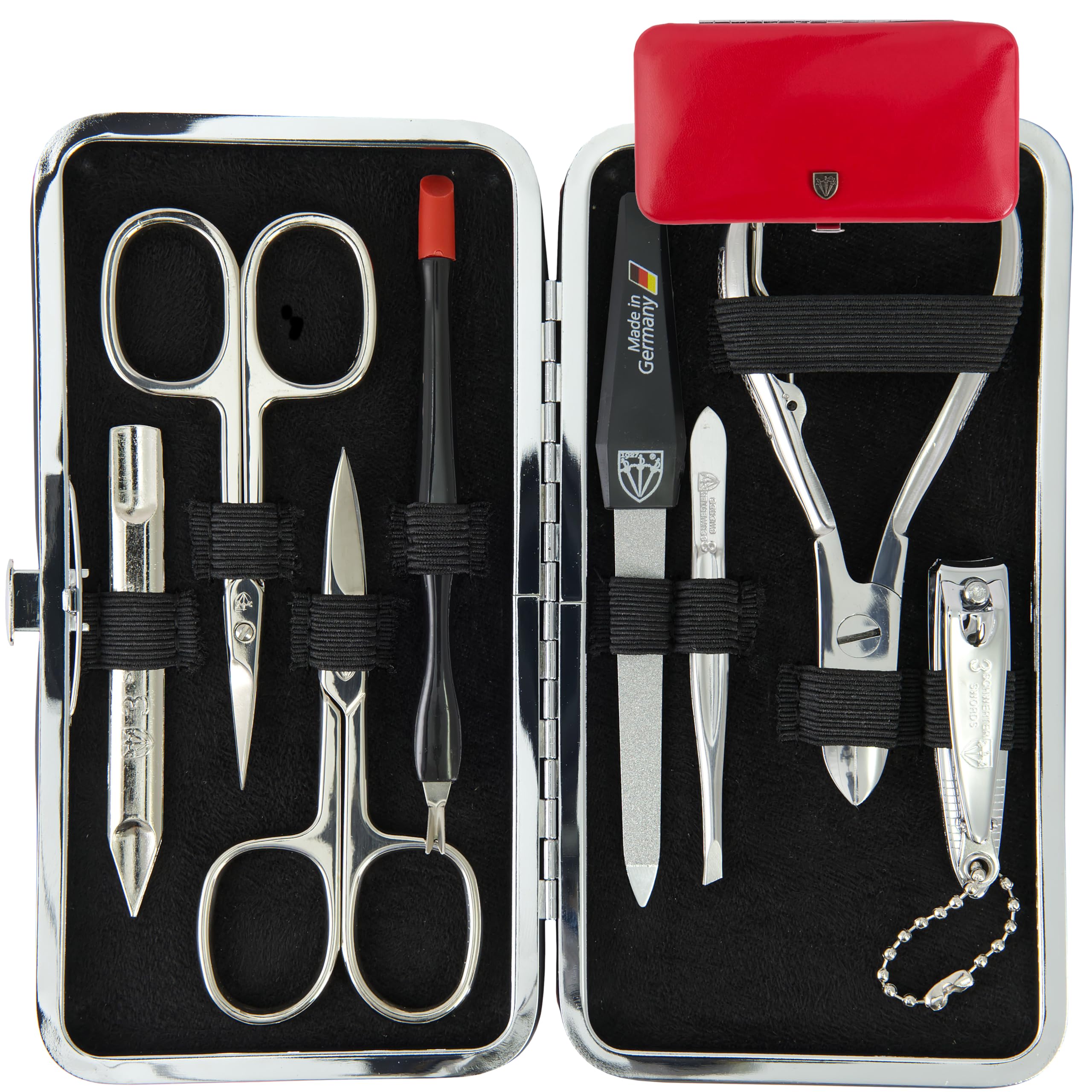 3 Swords Germany - brand quality 7 piece manicure pedicure grooming kit set for professional finger & toe nail care scissors clipper fashion leather case in gift box, Made by 3 Swords (0408)