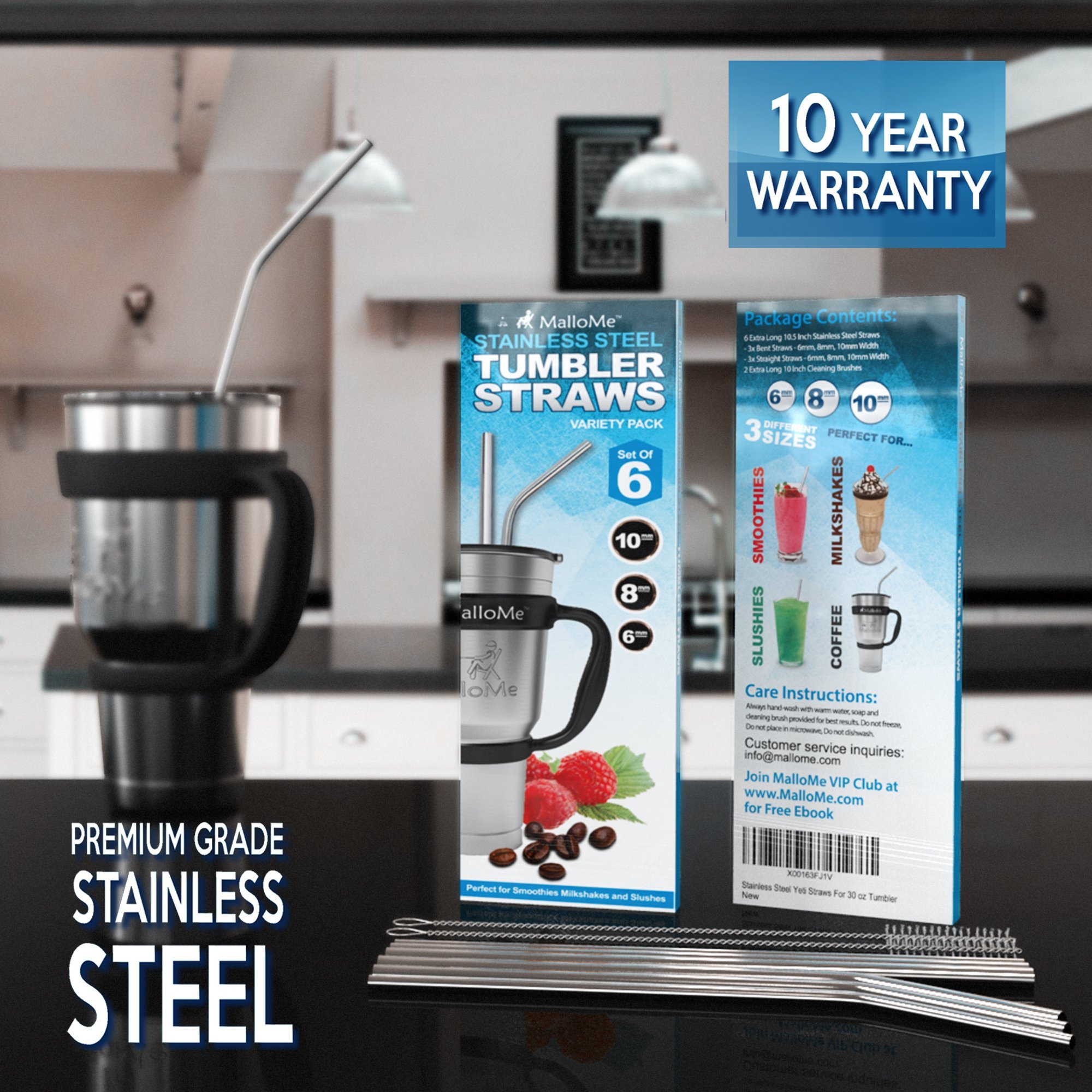 Extra Long Stainless Steel Metal Straws Fits Yeti, RTIC, SIC, Ozark