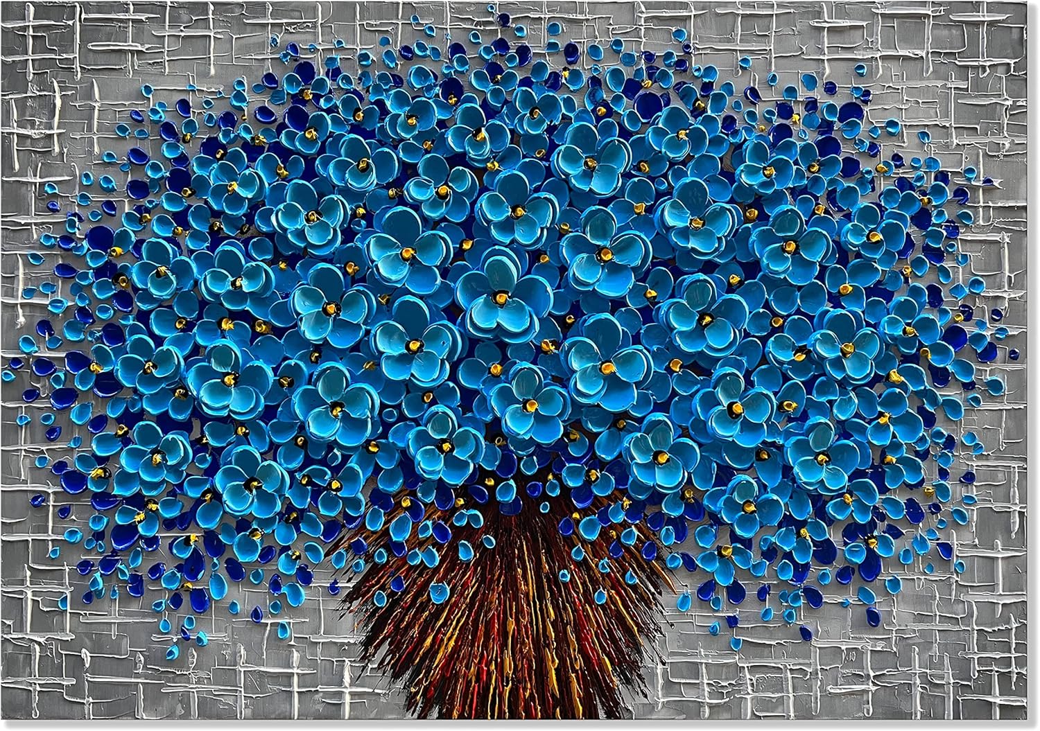 Paintings - Alenoss Flower 3D Oil Paintings 40x28 Inches Large Abstract Floral Modern Canvas Wall Art Home Decorations Wall Pictures Blue Artwork Ready to Hang