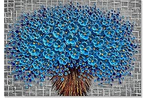 Alenoss Flower 3D Oil Paintings 40x28 Inches Large Abstract Floral Modern Canvas Wall Art Home Decorations Wall Pictures Blue Artwork Ready to Hang