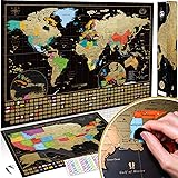 Scratch Off Map of the World + USA Map - Set of Two Deluxe Gold Scratch-Off Travel Posters with Colorful Countries, US States
