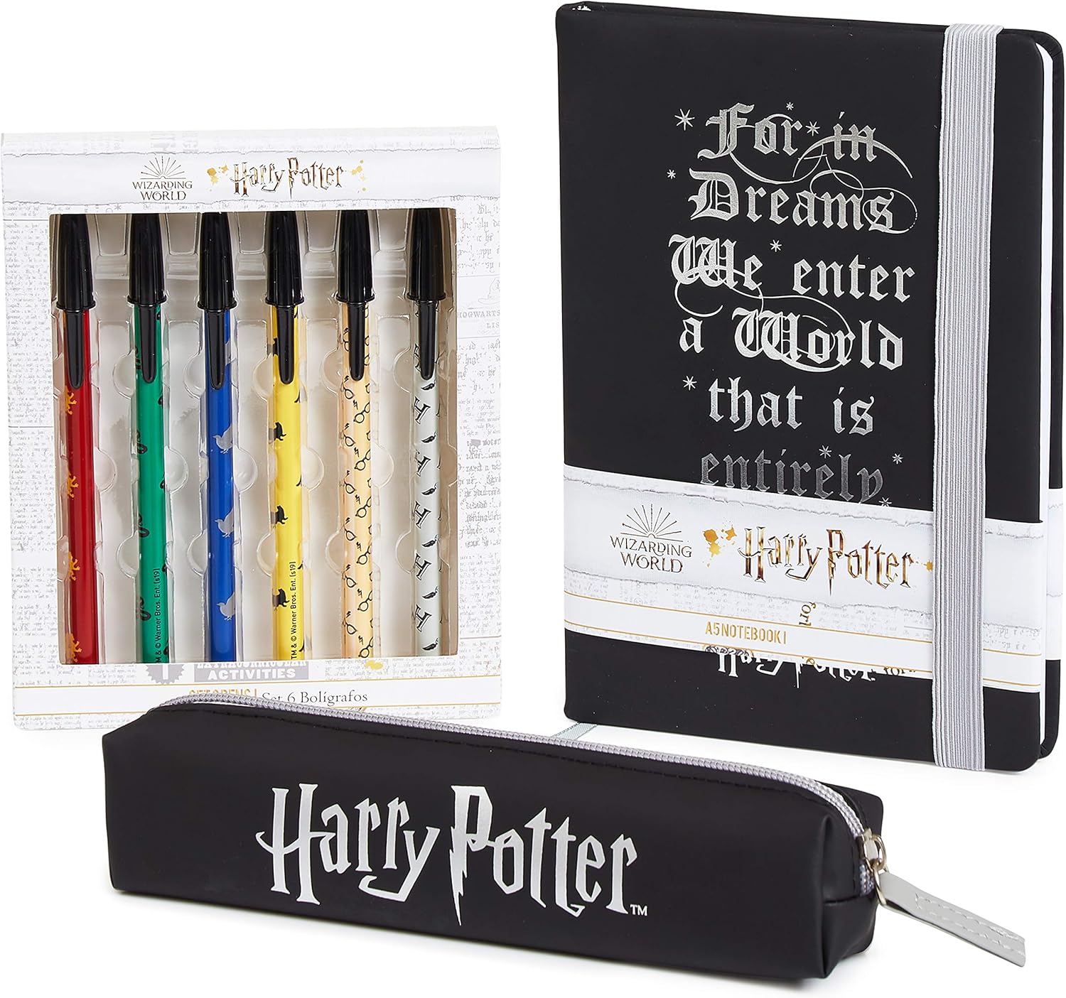 Harry Potter Stationery Set with Notebook A5, Pencil Case and 6 Pens