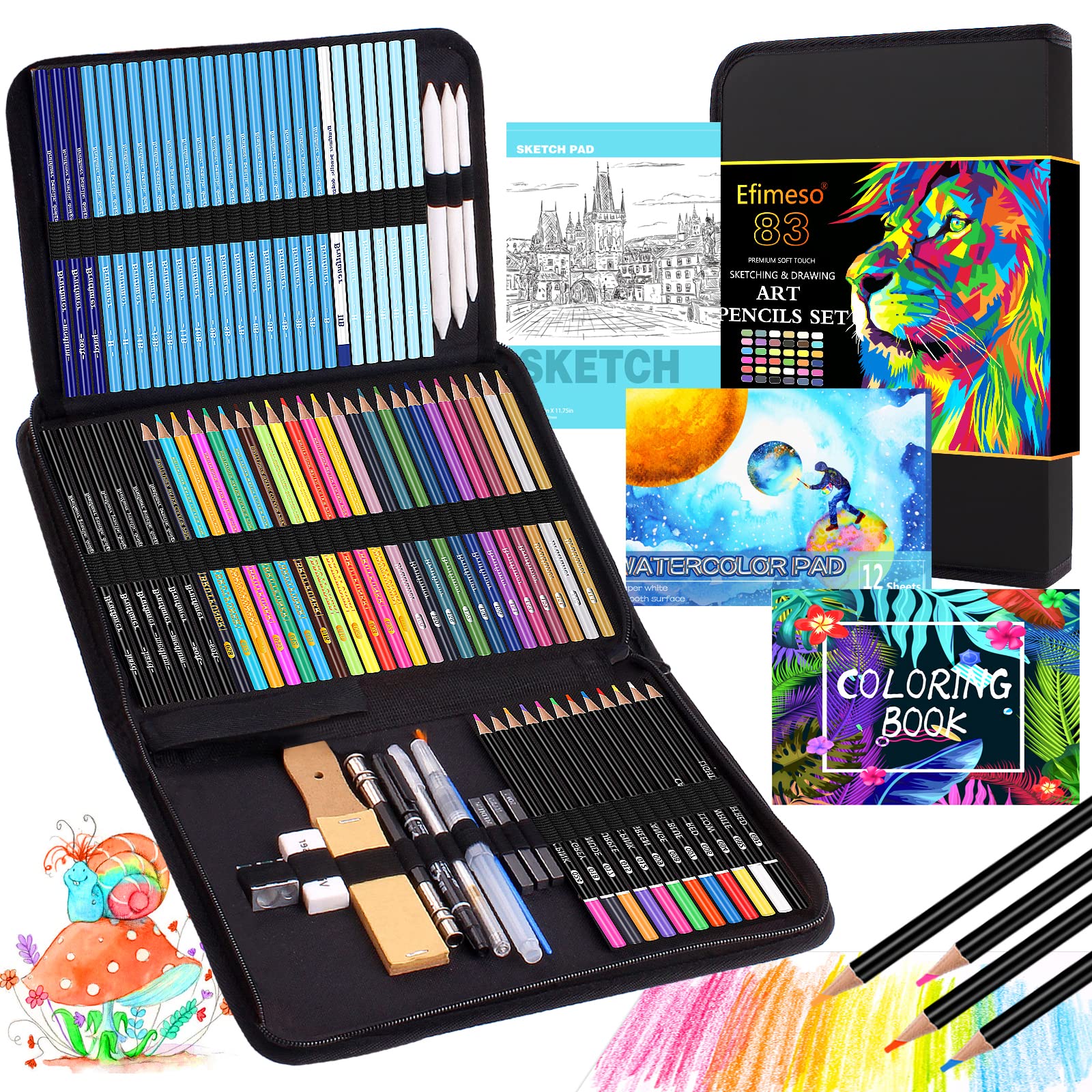 Efimeso 83 Colouring Pencil Set, Drawing & Sketching Pencils with Charcoal & Graphite, Art Supplies for Adults — image 1