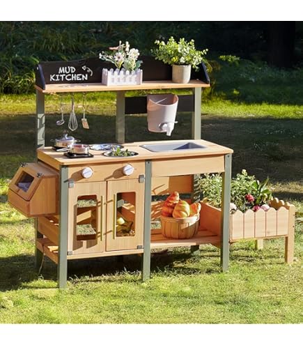 Play Food For Kids Kitchen HONEY JOY Mud Kitchen, Fir Wood Outdoor