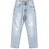 KIDSCOOL SPACE Baby Boys Jeans,Little Boy Elastic Band Inside Ripped Washed Soft Cotton Denim Pants