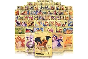 IQIHOO 55 PCS Gold Cards Packs Vmax V EX GX Rare Golden Cards TCG Deck Box Gold Foil Card for Fans/Kids/Collectors Gifts (No Duplicates) (Gold)