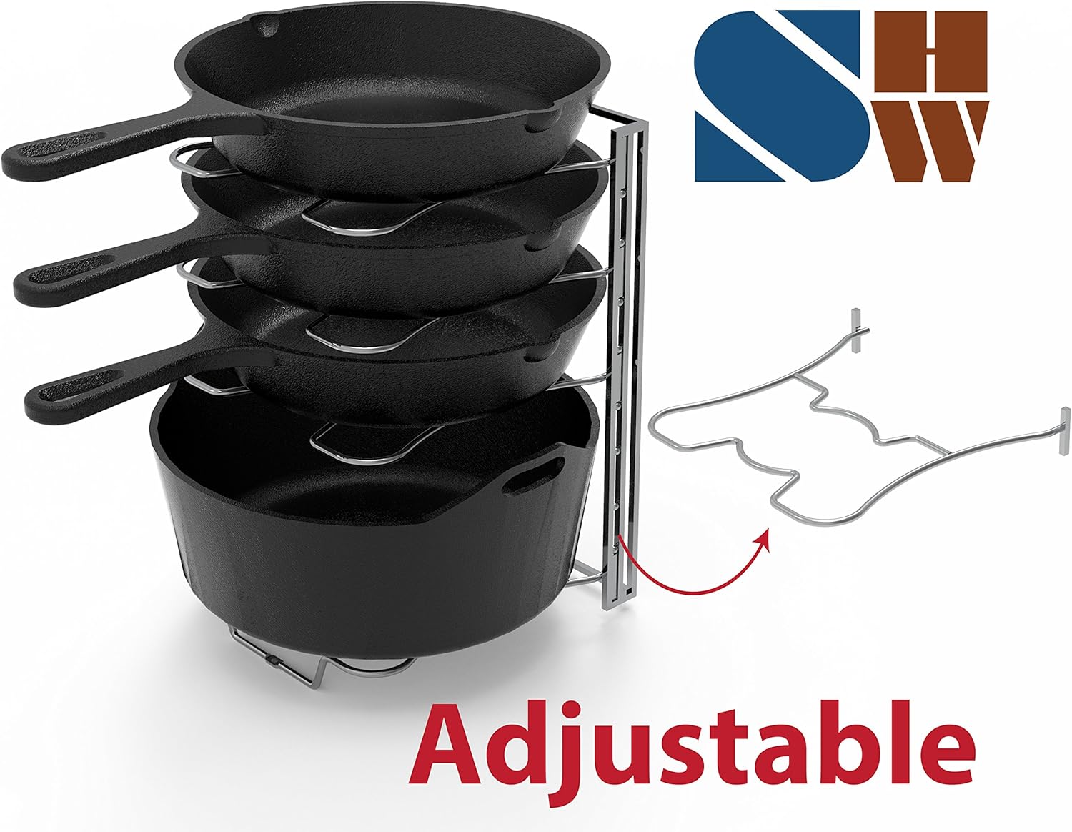 Simple Houseware Kitchen Cabinet 5 Adjustable Compartments Pan and Pot Lid Organizer Rack Holder, Chrome: Home & Kitchen