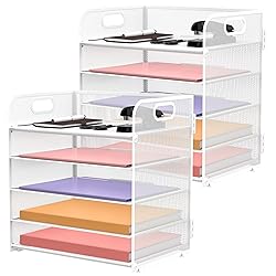2 Pack 5-Tier White Desk Organizer with Handle Mesh