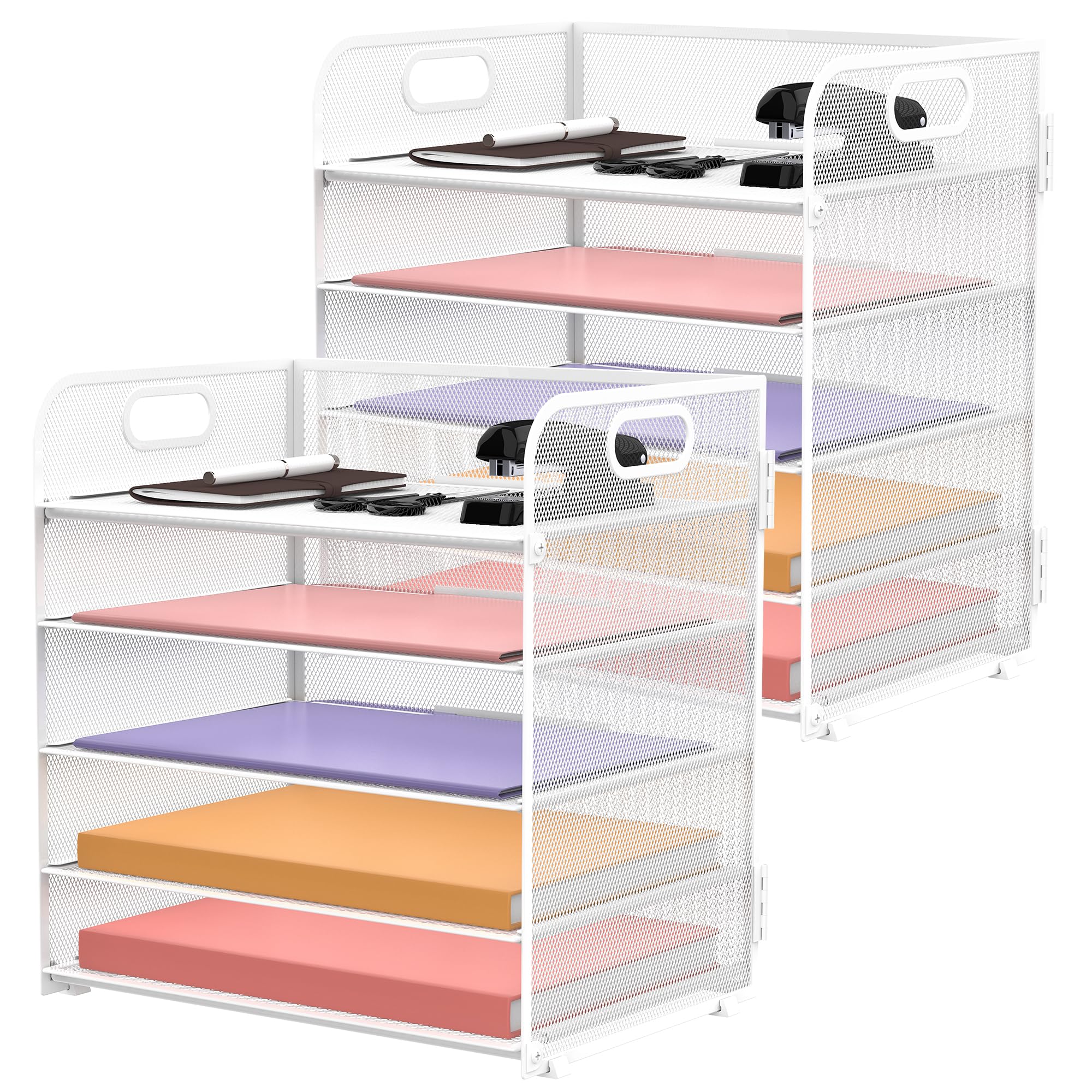 2 Pack 5-Tier White Desk Organizer with Handle Mesh