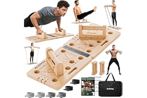 Push Up Board 30 in 1 Foldable with Resistance Bands - Thickened Pine Wood Multi-Push Up Board for Men & Women, Portable Gym/