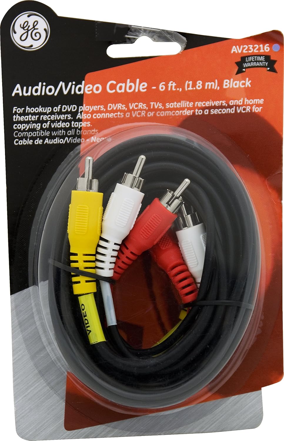 GE Composite Audio/ Video Cable, 6 ft. RCA Style Plugs 3-Male to 3-Male, RG59 Low Loss Coaxial Cable, for TV, VCR, DVD, Satellite, and Home Theater Receivers, 23216: Home Audio & Theater