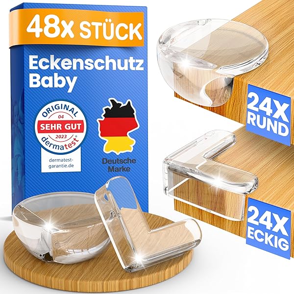 ADLERSFELD® 48x Eckenschutz Baby - (Mit Kleber von TESA) Kantenschutz Baby - Weich & Stoßfest - Extra starker Halt - Eckenschutz Kantenschutz Selbstklebend - Tischkantenschutz Ecken - Transparent