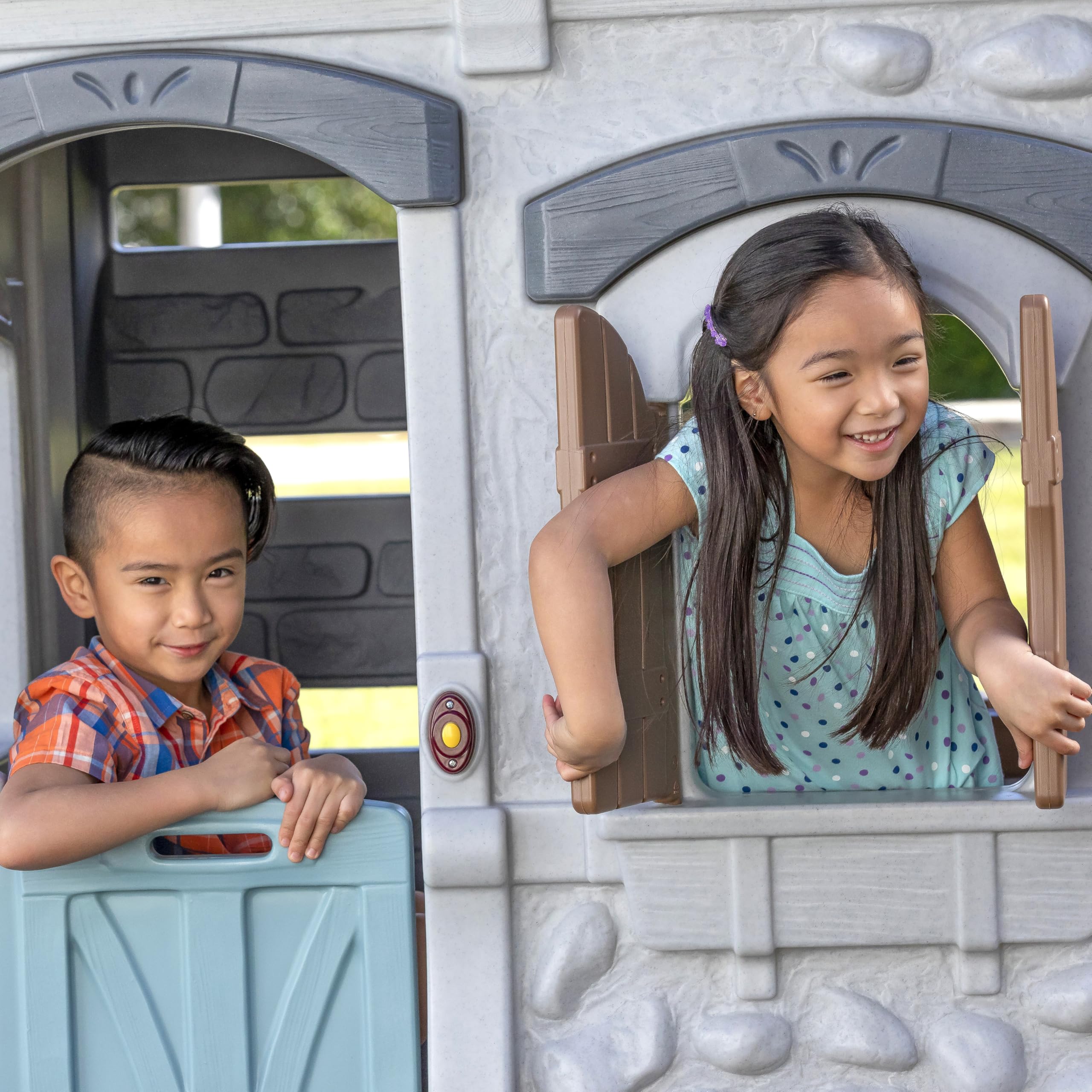 Step2 Enchanting Adventures 2-Story Kids Playhouse, Outdoor Playhouse with Kitchenette & Slide, Rock Climbing Wall, Made of Durable Plastice, For Toddlers 4-8 Years Old