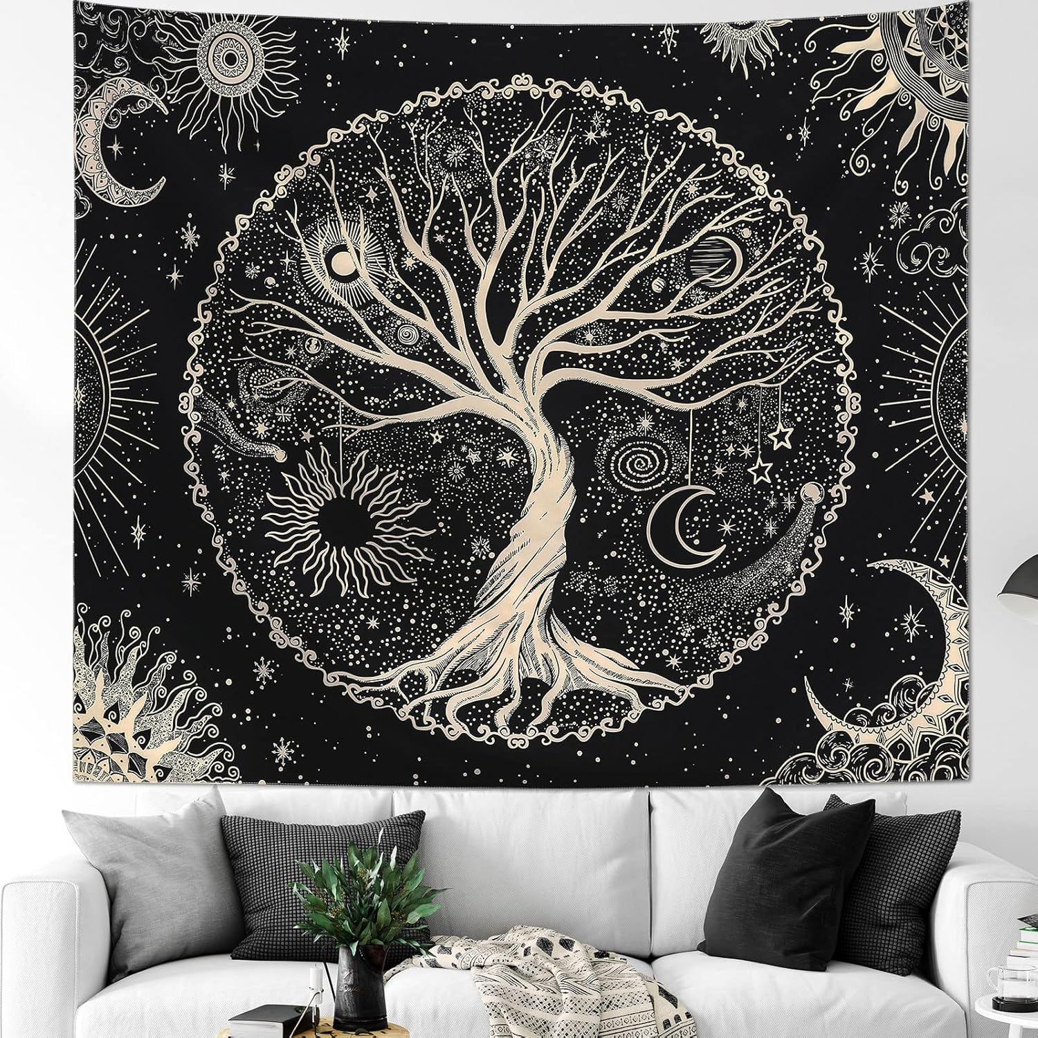 Tapestries - MitoGadget Tree of Life Tapestry for Bedroom Aesthetic, Black Gold Sun and Moon Wishing Tree Trippy Hippie Bohemian Wall Tapestry, Nature Mystic Forest Gothic Tapestries Wall Hanging, 59.1ʺ x 51.2ʺ
