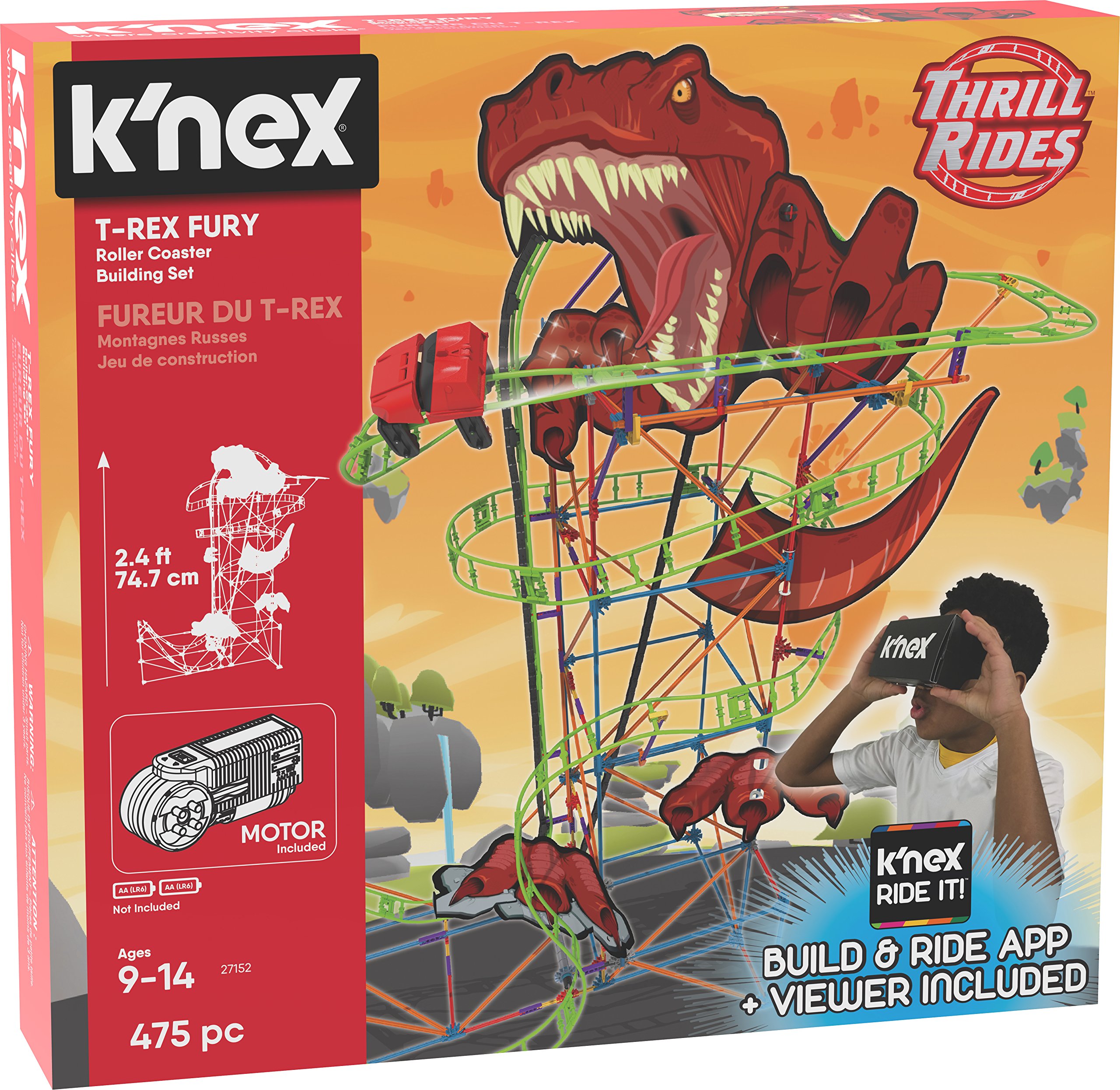 K'NEX T Rex Fury Roller Coaster Building Set with Viewer