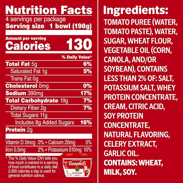 CAMPBELL’S CREAMY TOMATO SOUP, 7 OZ MICROWAVABLE BOWL (4 PACKS OF 4 BOWLS)