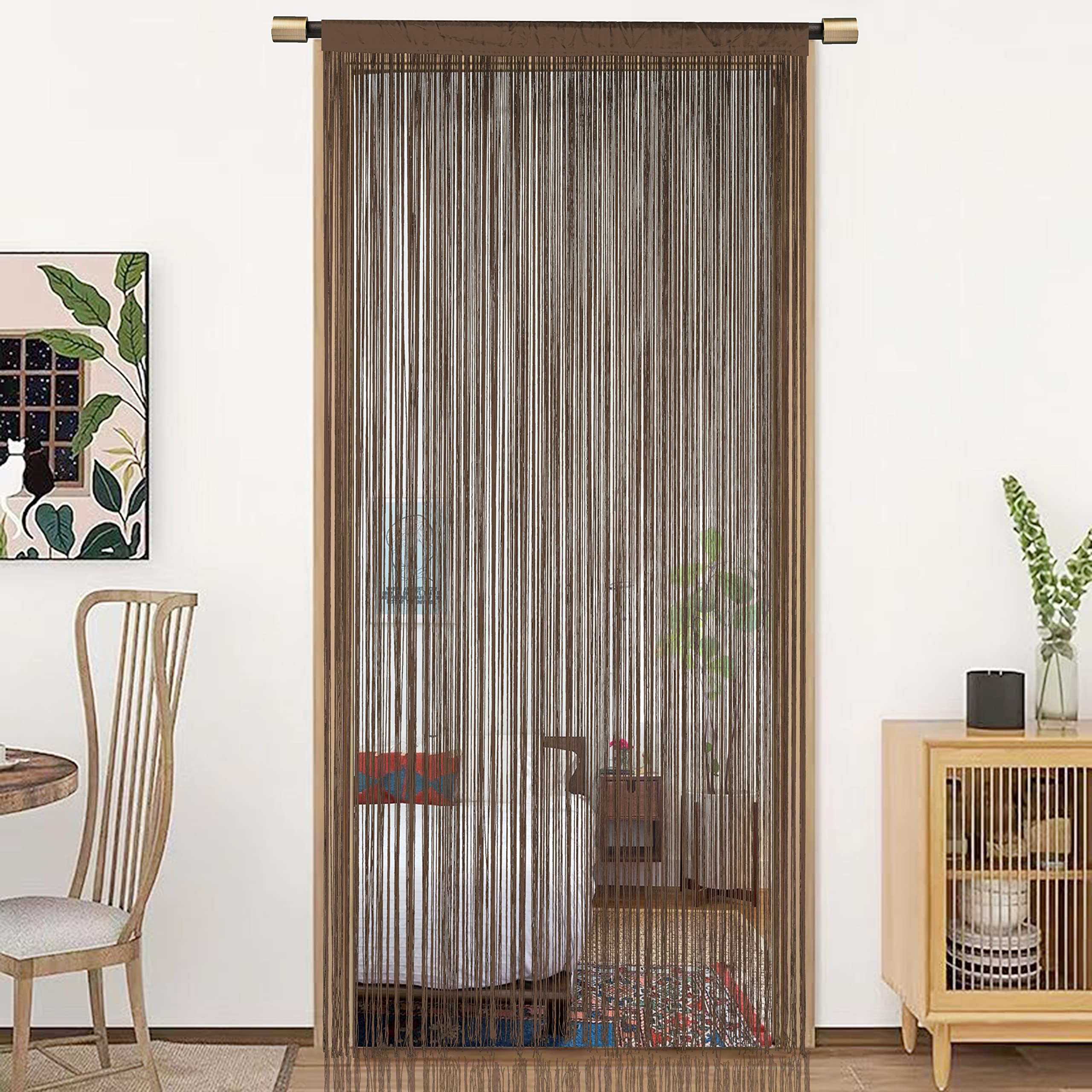 HSYLYM String Door Curtain Window Decorations Room Divider Room Decorations Single Curtain for Window,W35 xL79,Brown — image 1