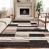 Superior Indoor Area Rug, Jute Backed, Modern Geometric Patchwork Floor Decor for Bedroom, Office, Living Room, Entryway, Hardwood Floors, Rockwood Collection, 8' x 10', Chocolate