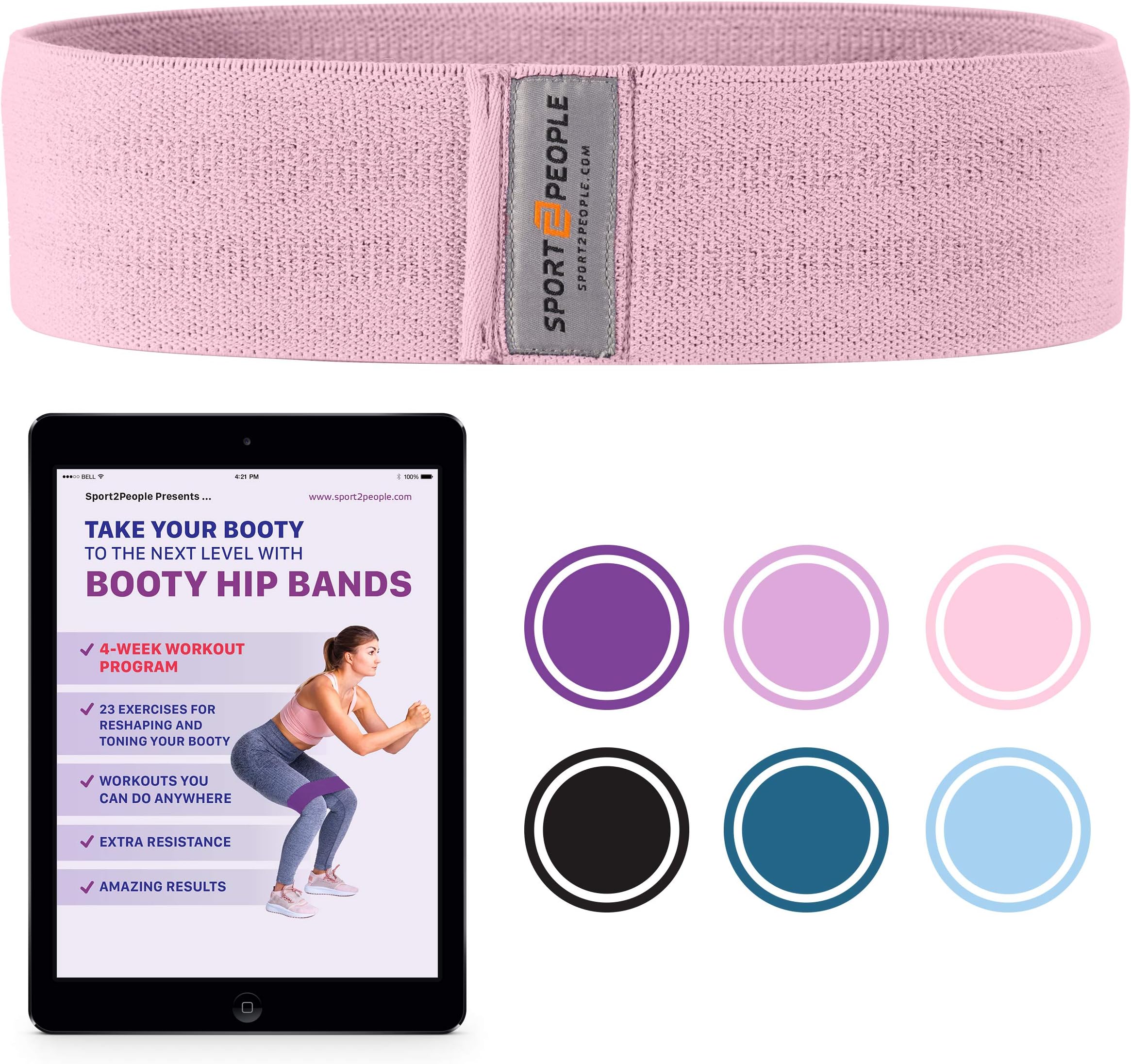sport2people Exercise Band for Legs and Butt with Free 4-Week Booty Workout Program - Fabric Resistance Loop Bands Set for Strength Training, Home Gym, Fitness