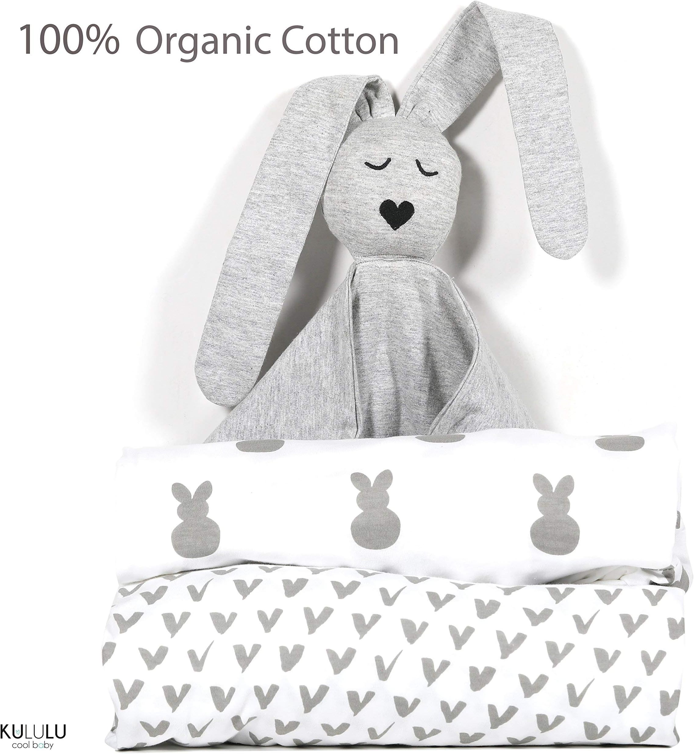 100% Organic Cotton Fitted Crib Sheets + Lovey (2+1 Pack) G.O.T.S. Certified - fits Standard Crib and Toddler Mattresses 52x28x9''- Unisex
