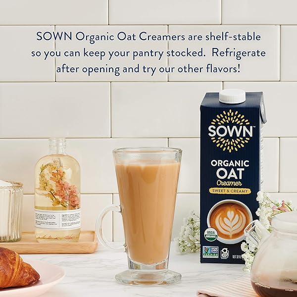 SOWN ORGANIC OAT CREAMER SWEET & CREAMY – BARISTA OAT MILK NON DAIRY COFFEE CREAMER – PLANT BASED, DAIRY-FREE, VEGAN, GLUTEN-FREE, NON-GMO, SHELF STABLE – 32OZ
