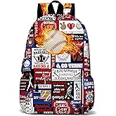 ROVOZAR Fire Baseball School Backpack for Boys Bookbag, 17 Inch Baseball Backpack for School, Kids Baseballs Sports Theme Laptop Back Pack for School Travel Hiking Camping