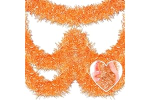 MEBIORNT Macaron Metallic Twist Tinsel Garland - 25ft Wall Hanging Backdrop for Christmas, New Year & Valentine's Day Parties (Orange, 4in x 25ft)