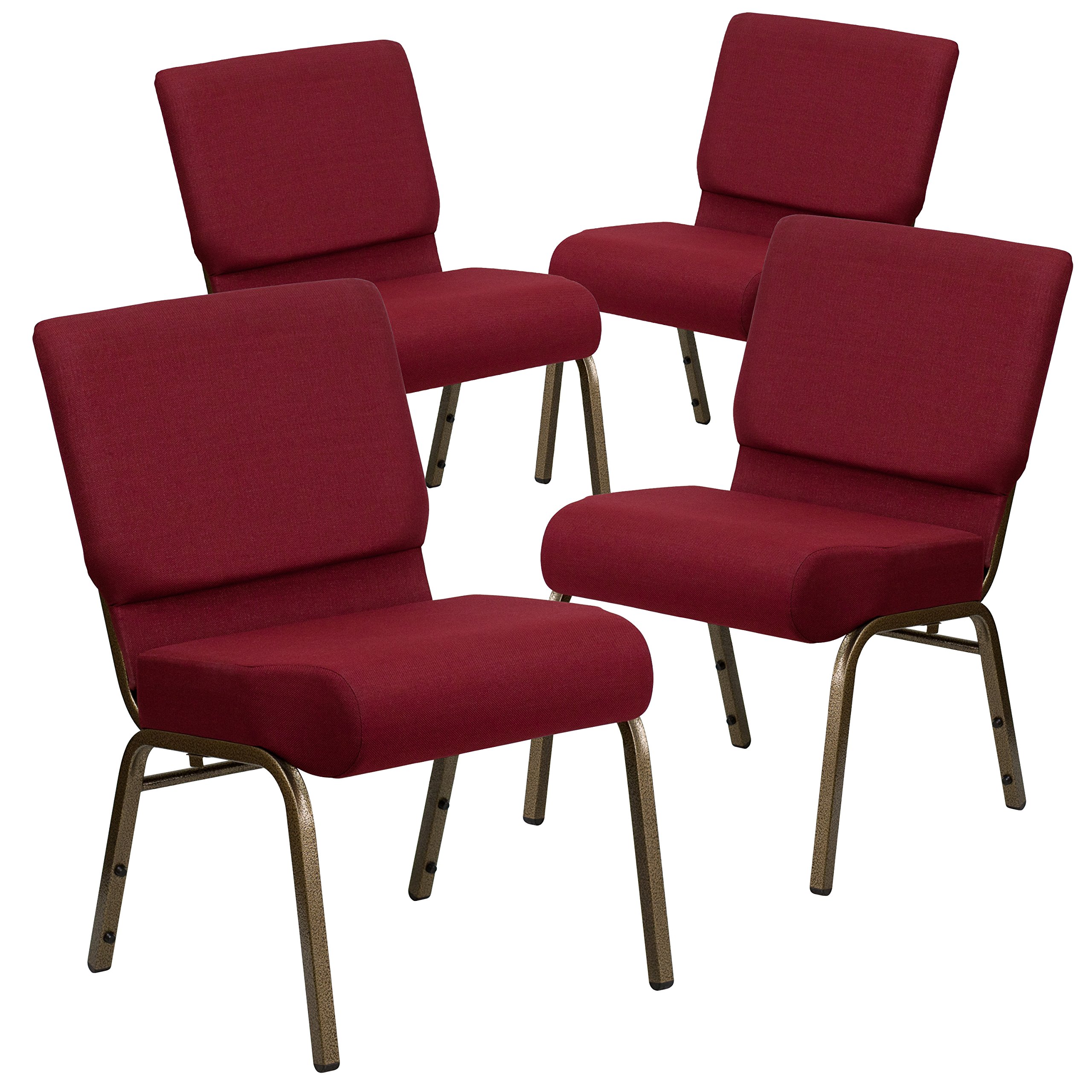 Photo 1 of Flash Furniture 4 Pack HERCULES Series 21''W Stacking Church Chair in Burgundy Fabric - Gold Vein Frame