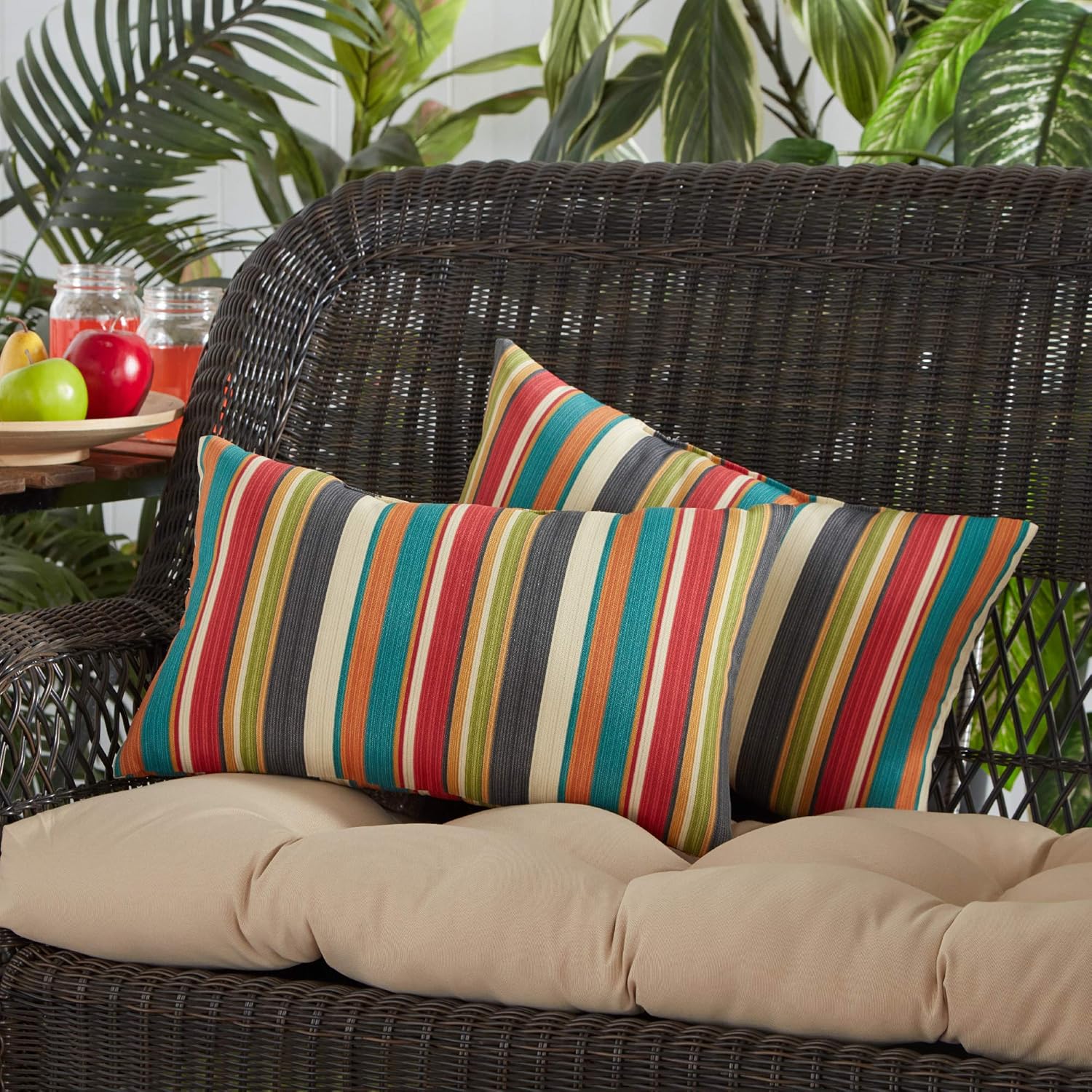 Greendale Home Fashions Set of 2 Outdoor 19x12-inch Rectangle Throw Pillows, Adobe Stripe : Garden & Outdoor
