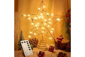 Verdenu Christmas Tree Topper with Gold Beads, 40 Lights Star Tree Topper Battery Powered, Decorative LED Christmas Tree Topp
