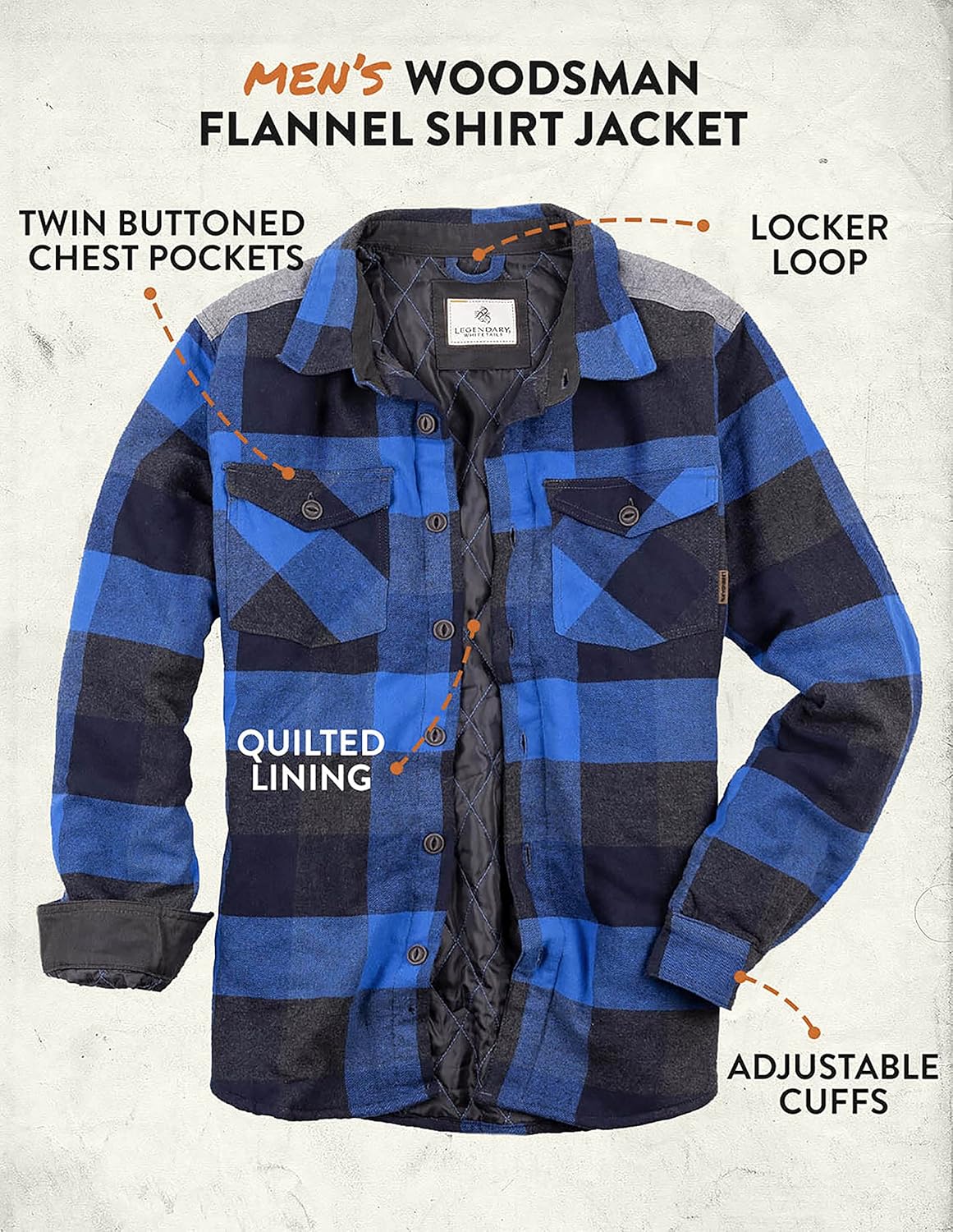 Legendary Whitetails mens Woodsman Heavyweight Quilted Shirt Jacket: Clothing