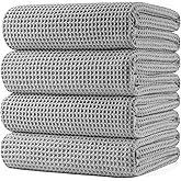 POLYTE 430 GSM Microfiber Oversize Quick Dry Lint Free Bath Towel, 60 x 30 in, 4 Pack (Waffle Weave)