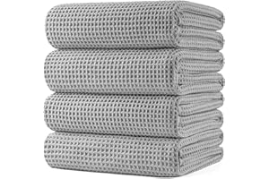 POLYTE Microfiber Oversize Quick Dry Lint Free Bath Towel, 60 x 30 in, 4 Pack (Waffle Weave)