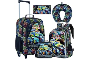 AGSDON 5 Piece Kids Luggage Set for Boys, Cute Rolling Wheels Suitcase for Toddler, Children Travel Carry on Suitcase - Car