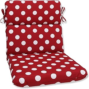 Pillow Perfect Outdoor/Indoor Polka Dot Round Corner Chair Cushion, 40.5" x 21", Red