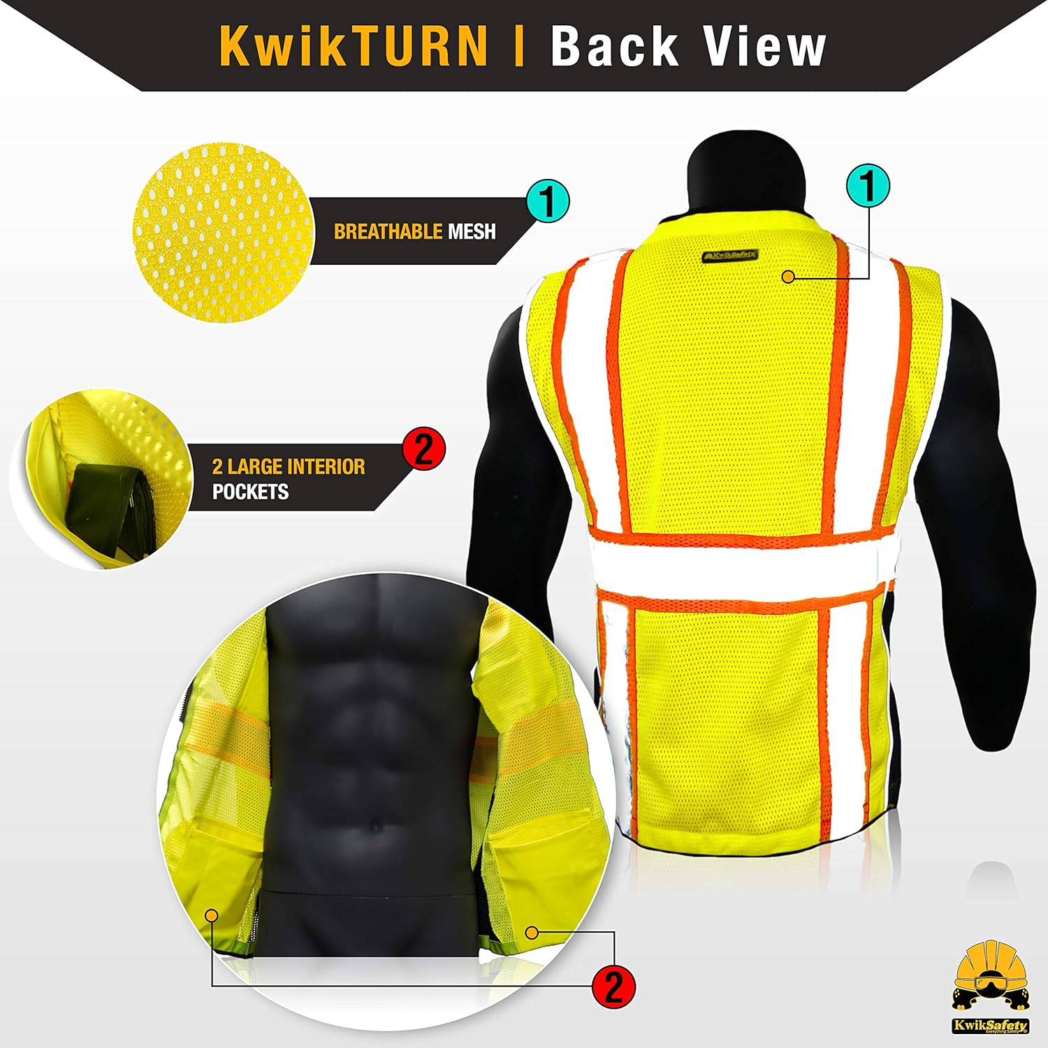 KwikSafety (Charlotte, NC) CLASSIC (10 Pockets) Class 2 ANSI High Visibility Reflective Safety Vest Heavy Duty Mesh with Zipper and HiVis OSHA Construction Work HiViz Men Women | Yellow X-Large - - 
