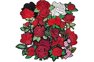 GLEIHOW 20pcs Rose Iron on Patches Flower Embroidery Patches Applique Valentines Patches for Clothes Hats Jeans Jacket