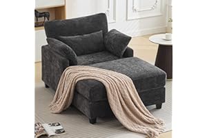 WUTUTUEE 57.5" Oversized Chaise Lounge with Ottoman Indoor, Grey Reading Chair with Ottoman & Sofa Bed, Chenille Upholstered Comfy Sleeper Chair for Living Room, Bedroom, Office