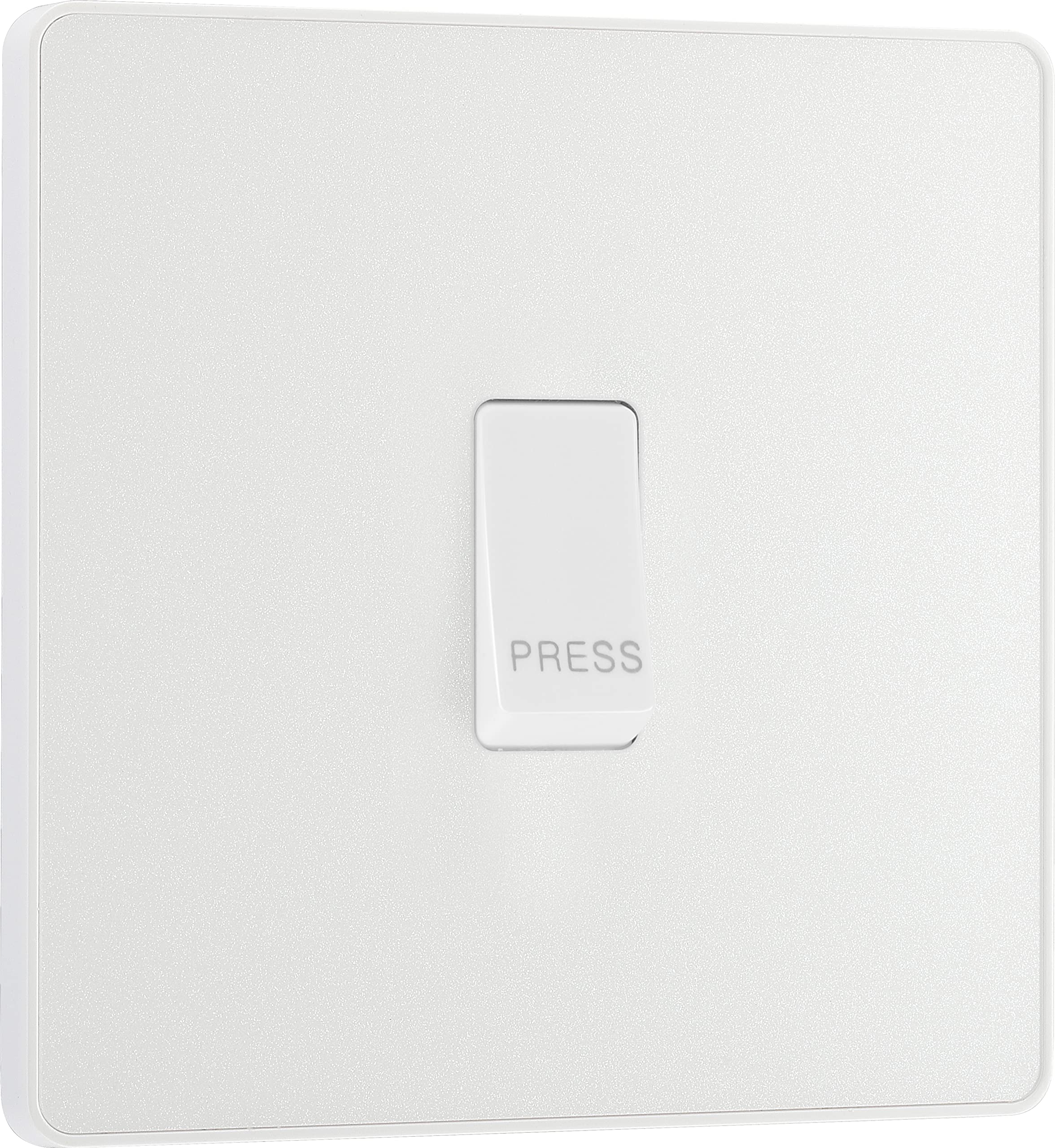 BG Electrical Single Retractive Press Switch, Screwless Front Plate, Round Edges, 1 Way, Evolve, Pearlescent White, 10A, PCDCL14W