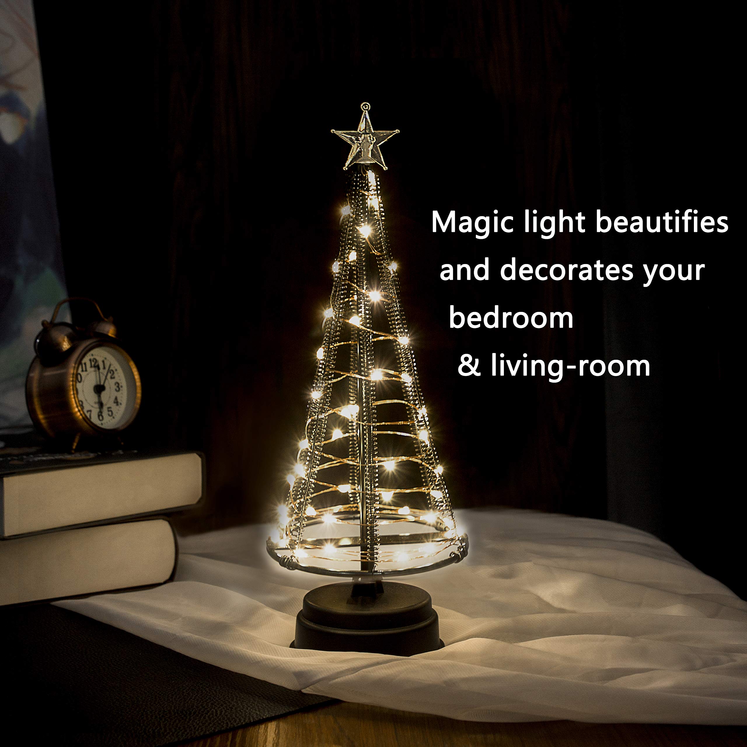HONESTY Mini Christmas Tree, Night Light for Home/Decoration/Party/Wedding, USB or Battery Powered, 10Inch 40LED Light Tree, Inside Black S