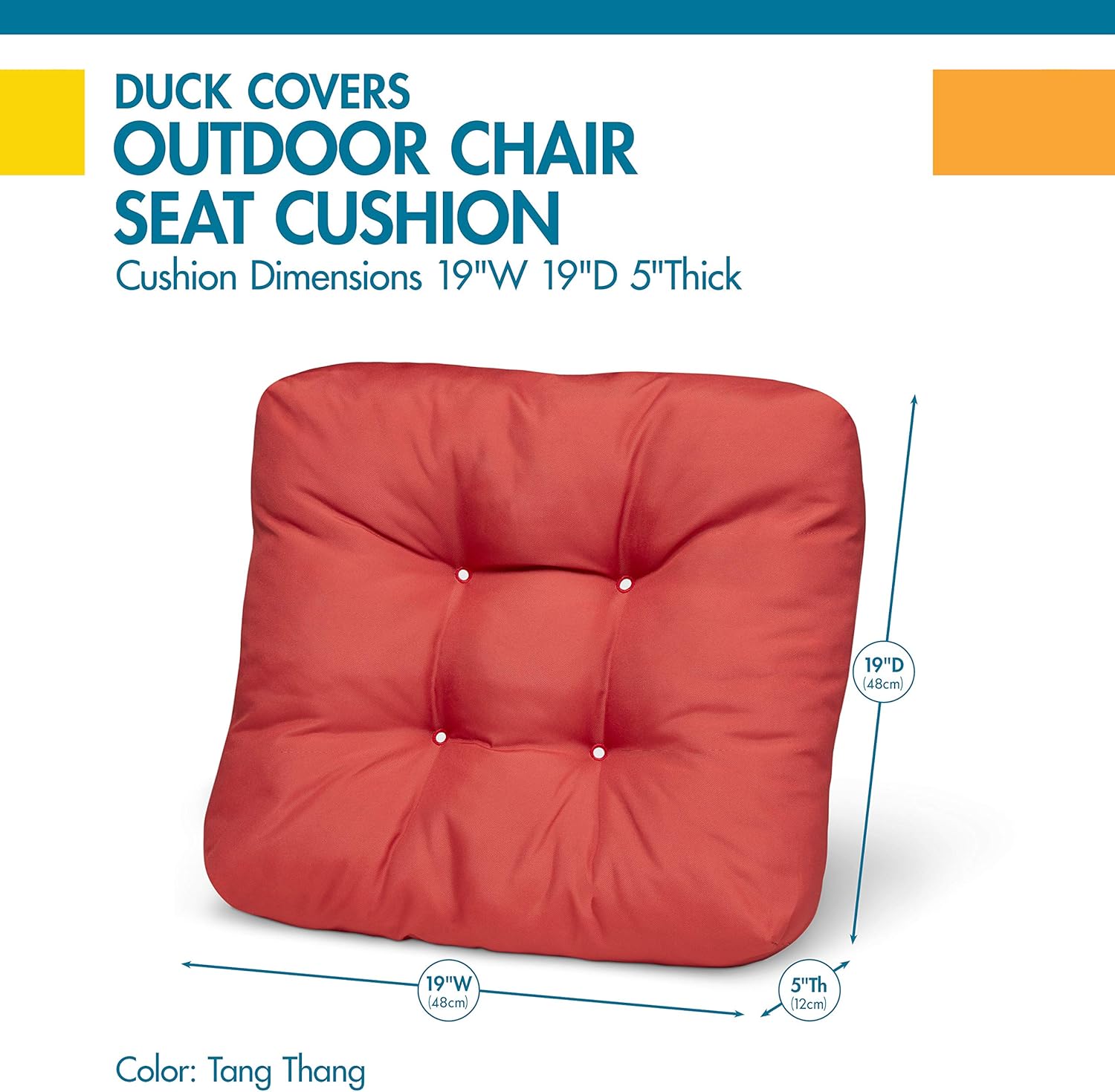 Duck Covers Water-Resistant 19 x 19 x 5 Inch Indoor Outdoor Seat Cushions, Tang Thang, 2-Pack : Garden & Outdoor