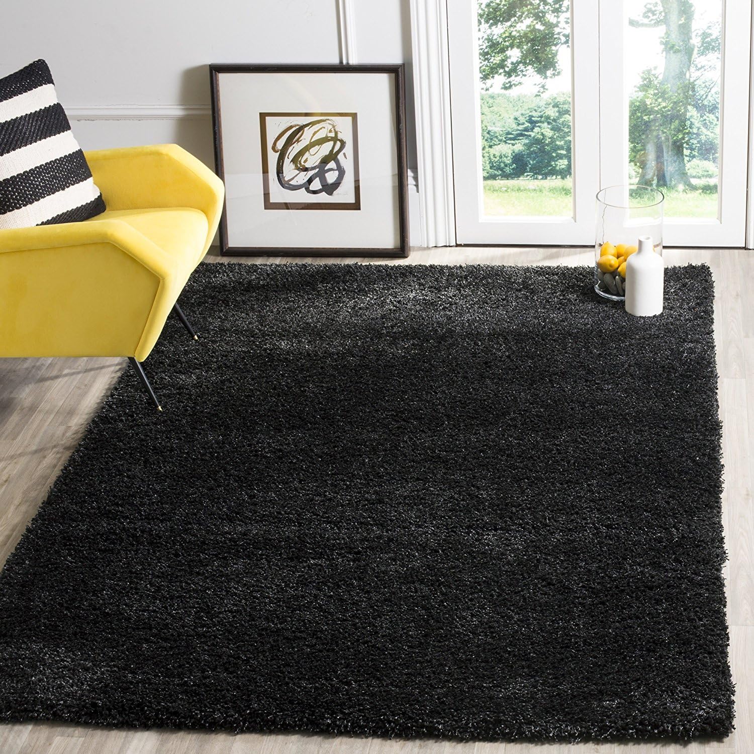 BRAVICH RugMastersBlack Extra Extra Large Rug 5cm Thick Shag Pile Soft