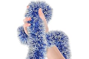 TREASURES GIFTED Christmas Tree Royal Blue Frost Tip Tinsel Garland Blue Silver Metallic Streamers Celebrate a Holiday Hanukkah Party Ceiling Hanging Decorations Indoor and Outdoor Disco Party Supplies