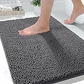 Yimobra Washable Bathroom Rugs, Super Soft & Absorbent Chenille Bath Mat for Floor & Carpet, Quick Dry Non Slip Bath Mat for Tub Shower, 24" x 17",Dark Gray