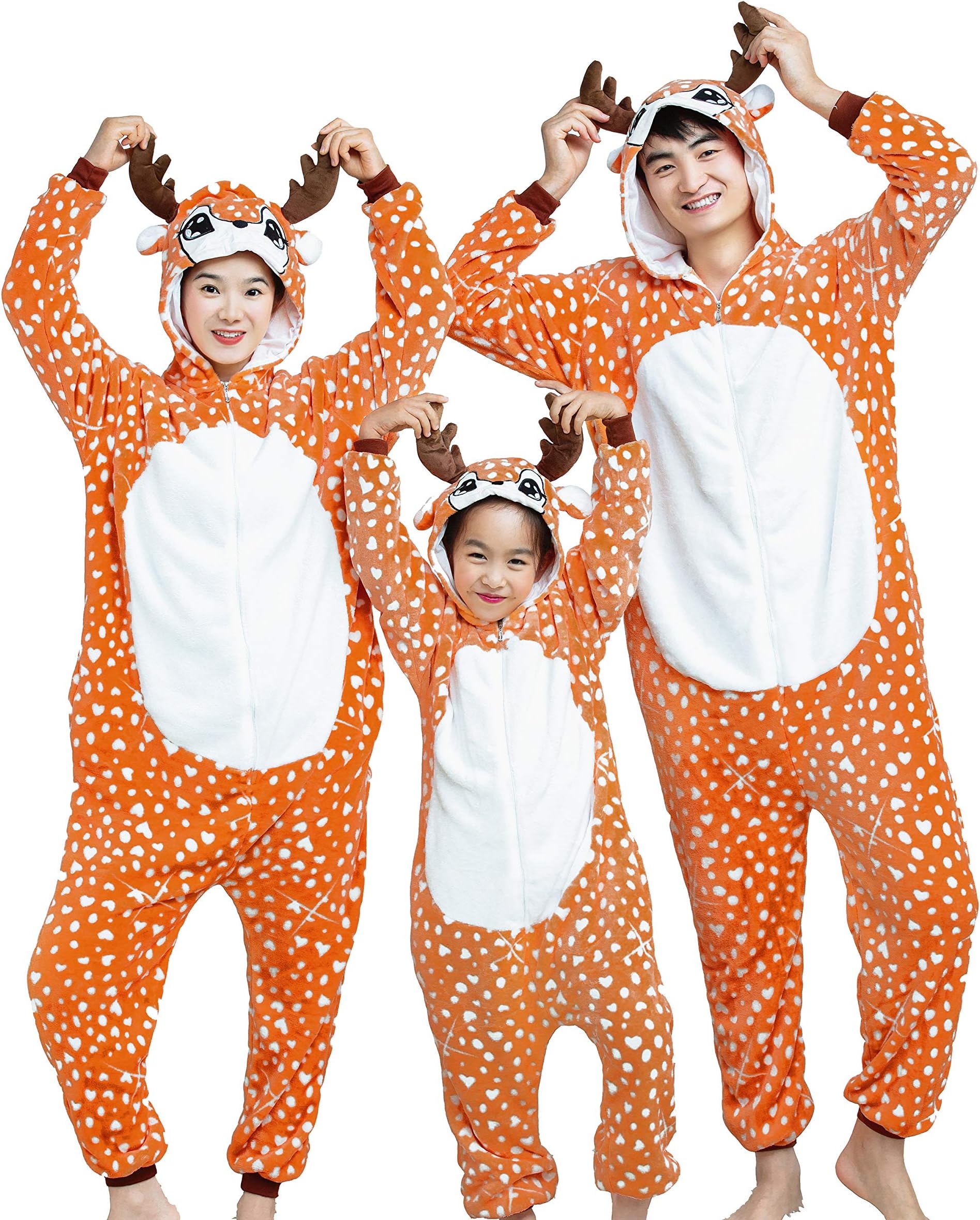 Christmas Family Matching Pajamas Adult Kid Deer Animal Fleece Onesies Pajamas Cartoons Costumes Men Women Boys and Girls