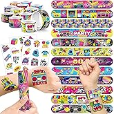 60 PCS 80s 90s Party Favors Set - 36 Temporary Tattoos & 24 Slap Bracelets for Kids, Perfect for 90s Party Decorations, Classroom Rewards and Retro-Themed Birthday Supplies