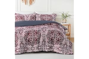Axyu Queen Comforter Set 3 Piece - Lightweight Microfiber, All Seasons Down Alternative, Breathable Soft & Fluffy - Boho Red 