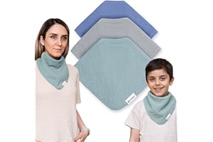 Drybble Bandana Bibs with 3 Waterproof Lining Organic Cotton Drool Bibs for Adults and Children, Adjustable Snaps